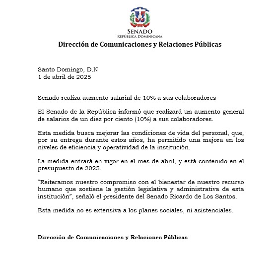 El Senado otorga un aumento salarial del 10 % a sus colaboradores