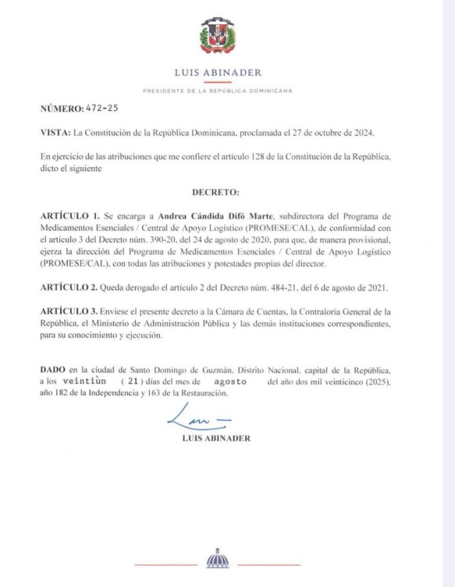Abinader designa a Andrea Difó Marte directora provisional de Promese/CAL